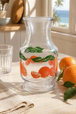 Vintage Anchor Hocking Orange Juice Carafe, Citrus Slice Glass Pitcher